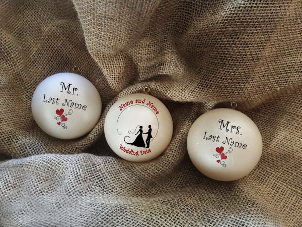 Personalized Wedding Gift, Engagement Gift, Wedding, Bride Groom Gift Set Of Three Christmas Ornaments #5 #6 #7
