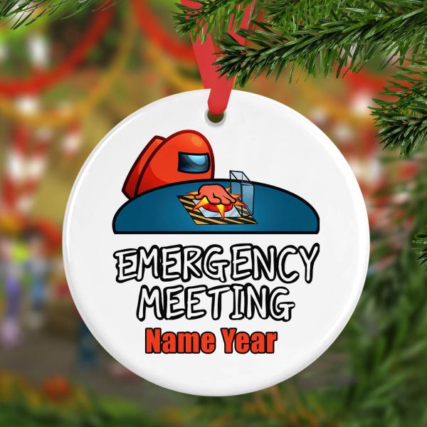 Personalized Round Ceramic Ornament Among Us Emergency Meeting 1