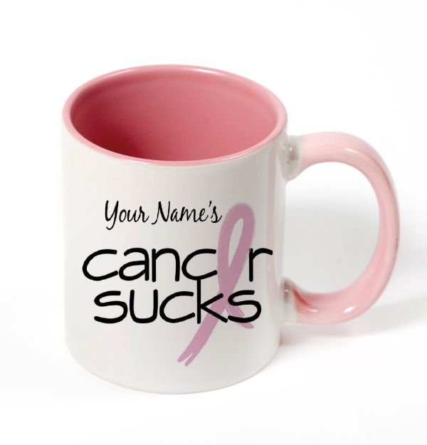 Personalized Ceramic Cancer Sucks Survivor Pink Handle and Pink Inside Ceramic Mug 11oz