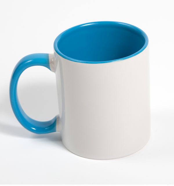 Personalized Photo Ceramic Mug Blue HANDLE 11oz