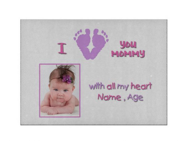Custom Tempered Glass Cutting Board Large 15x12  Baby Feet I love you mommy girl #3