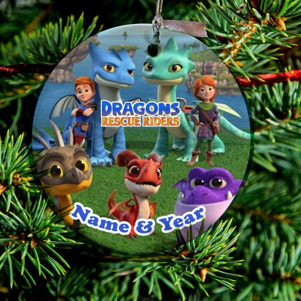 Personalized Round Ceramic Ornament Dragons Rescue Riders 1