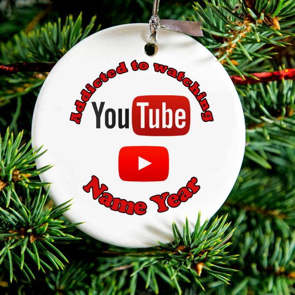 Personalized Round Ceramic Ornament Addicted to YouTube 1