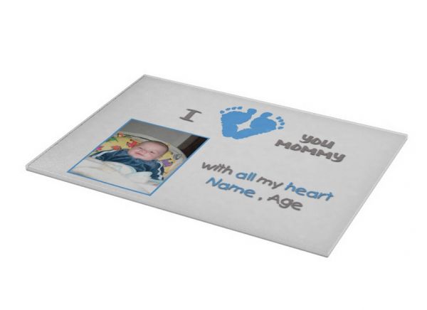 Custom Tempered Glass Cutting Board Large 15x12  Baby Feet I love you mommy boy #4