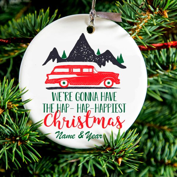 Personalized Round Ceramic Ornament Hap Hap Christmas 1