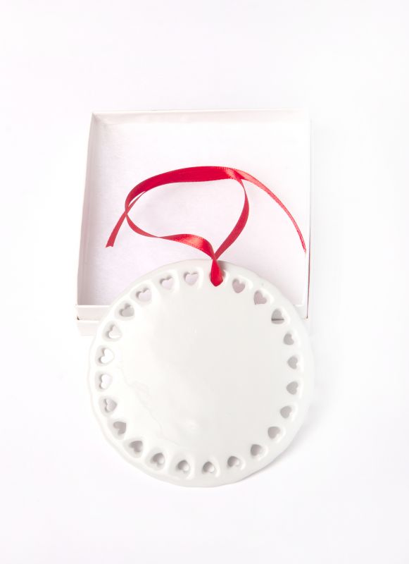 LIMITED Discontinued Personalized Round with Heart Border Ceramic Ornament With Your Photo and Text