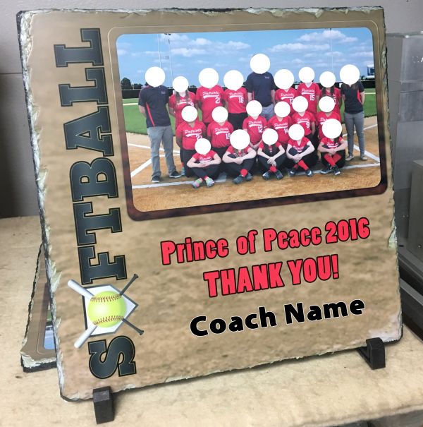 Personalized  Coach Gift Softball Plaque Rock Slate 11.8 x 11.8 Add Your Photo and Text softball #1