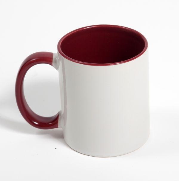 Personalized Photo Ceramic Mug Burgandy HANDLE 11oz