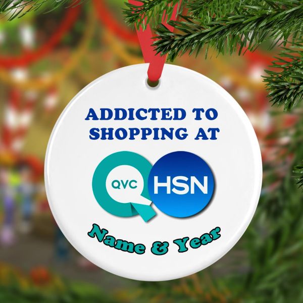 Personalized Round Ceramic Ornament Funny Addicted To Shopping at QVC HSN 1