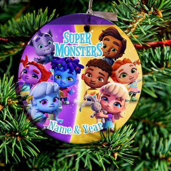 Personalized Round Ceramic Ornament Super Monsters 1